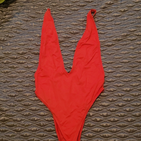 Other - Deep V Red One-piece Swimsuit